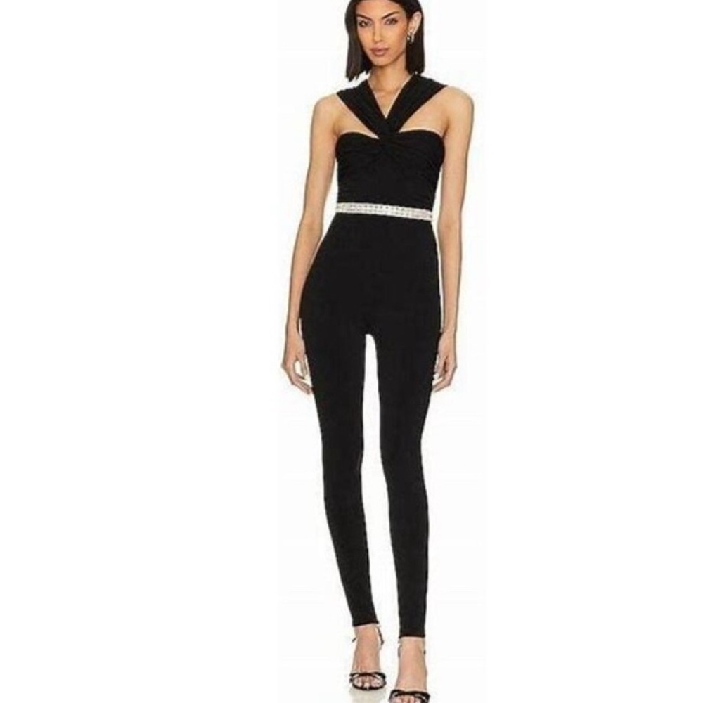 Cinq à Sept Sariah Black Jumpsuit with rhinestone
